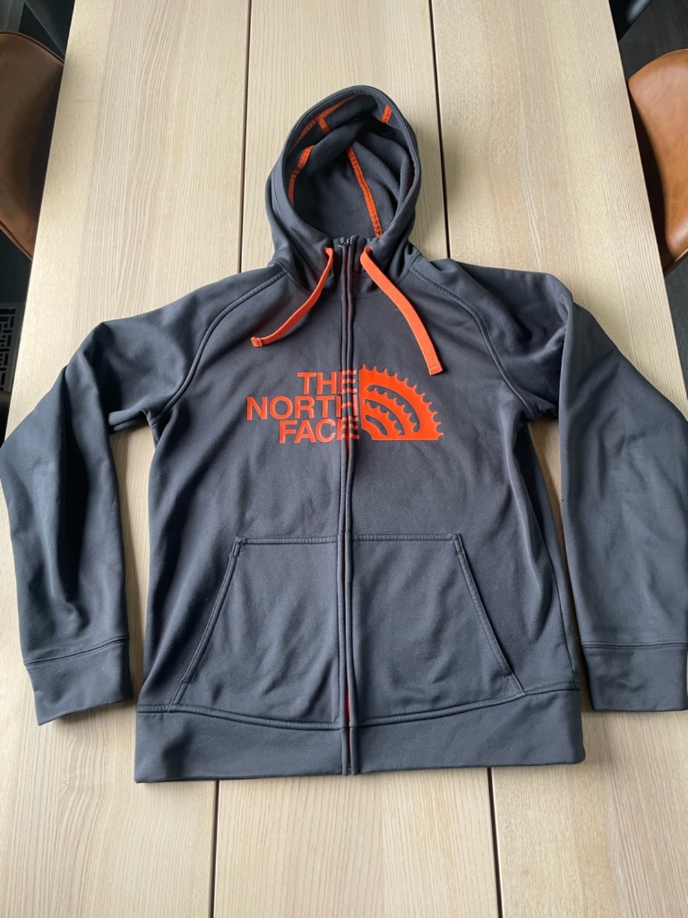 The North Face Charcoal Gray Hoodie with Orange Logo men’s size small Nf